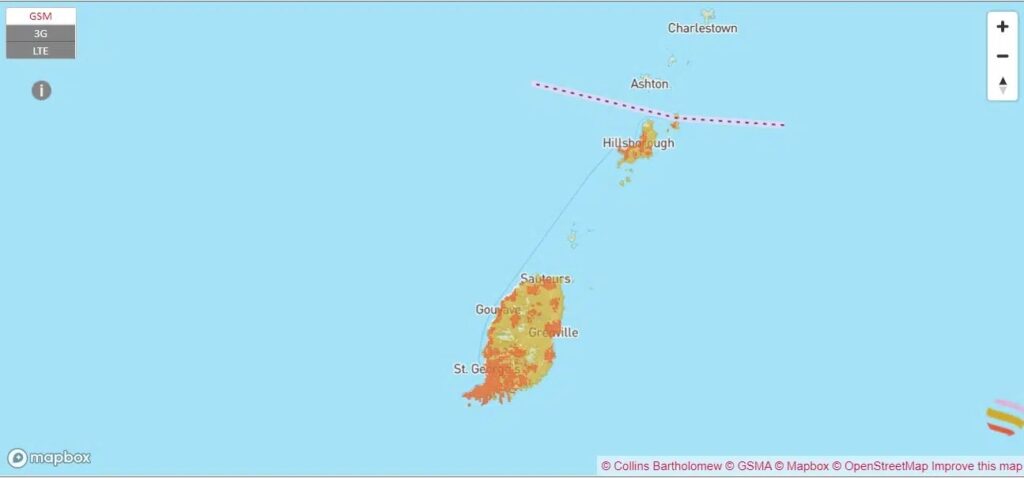 Flow 4G coverage map in Grenada.