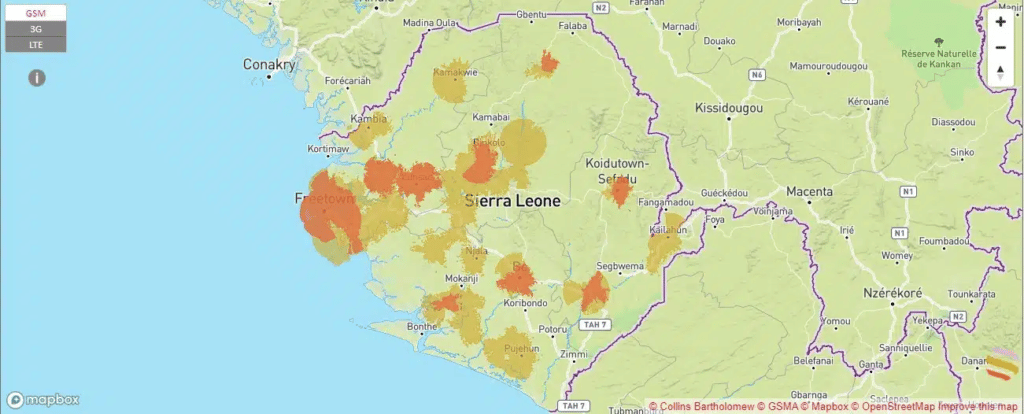 Celtel 4G coverage map in Sierra Leone