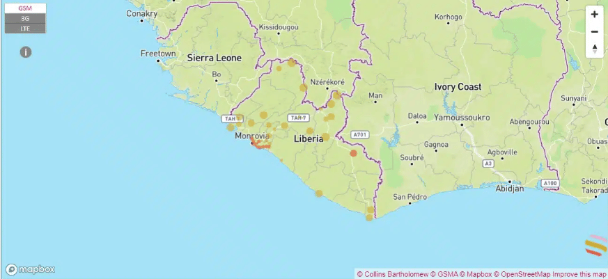 Cellcom Liberia 4G coverage map in Liberia