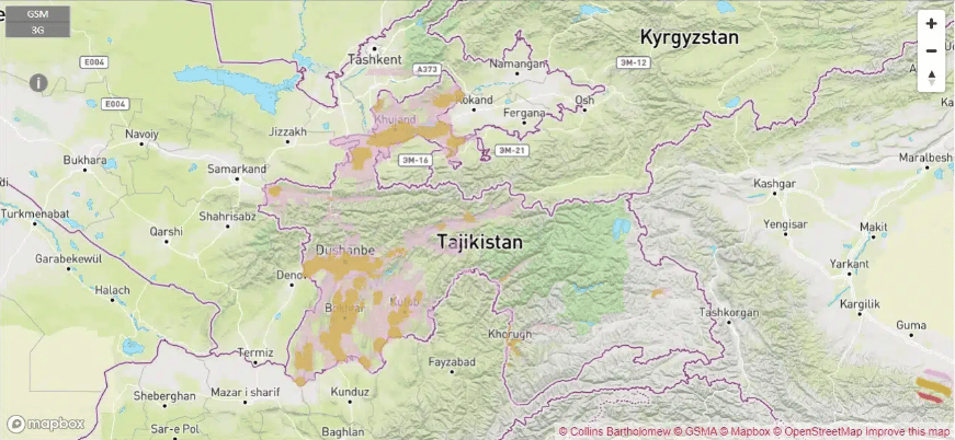 Beeline 4G coverage map in Tajikistan