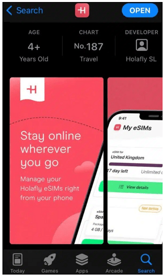 Holafly international esim app for iphone