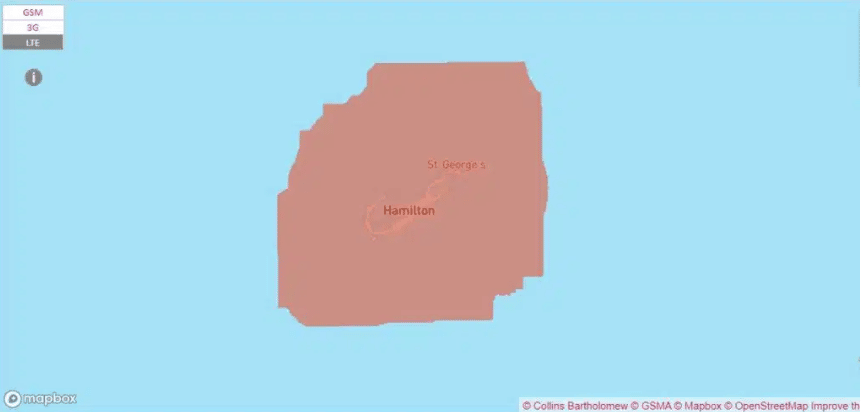 Digicel coverage map in Bermuda